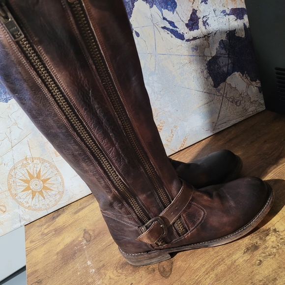 Bed Stu Stunning Distressed Brown Leather Tall Boots with Zippers And Buckle - Picture 7 of 16